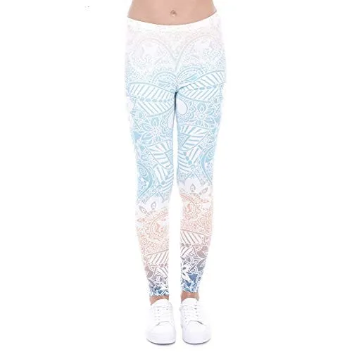 Middle Waisted Seamless Workout Leggings - Women’s Mandala Printed Yoga Leggings, Tummy Control Running Pants (Color Mandala, One Size)