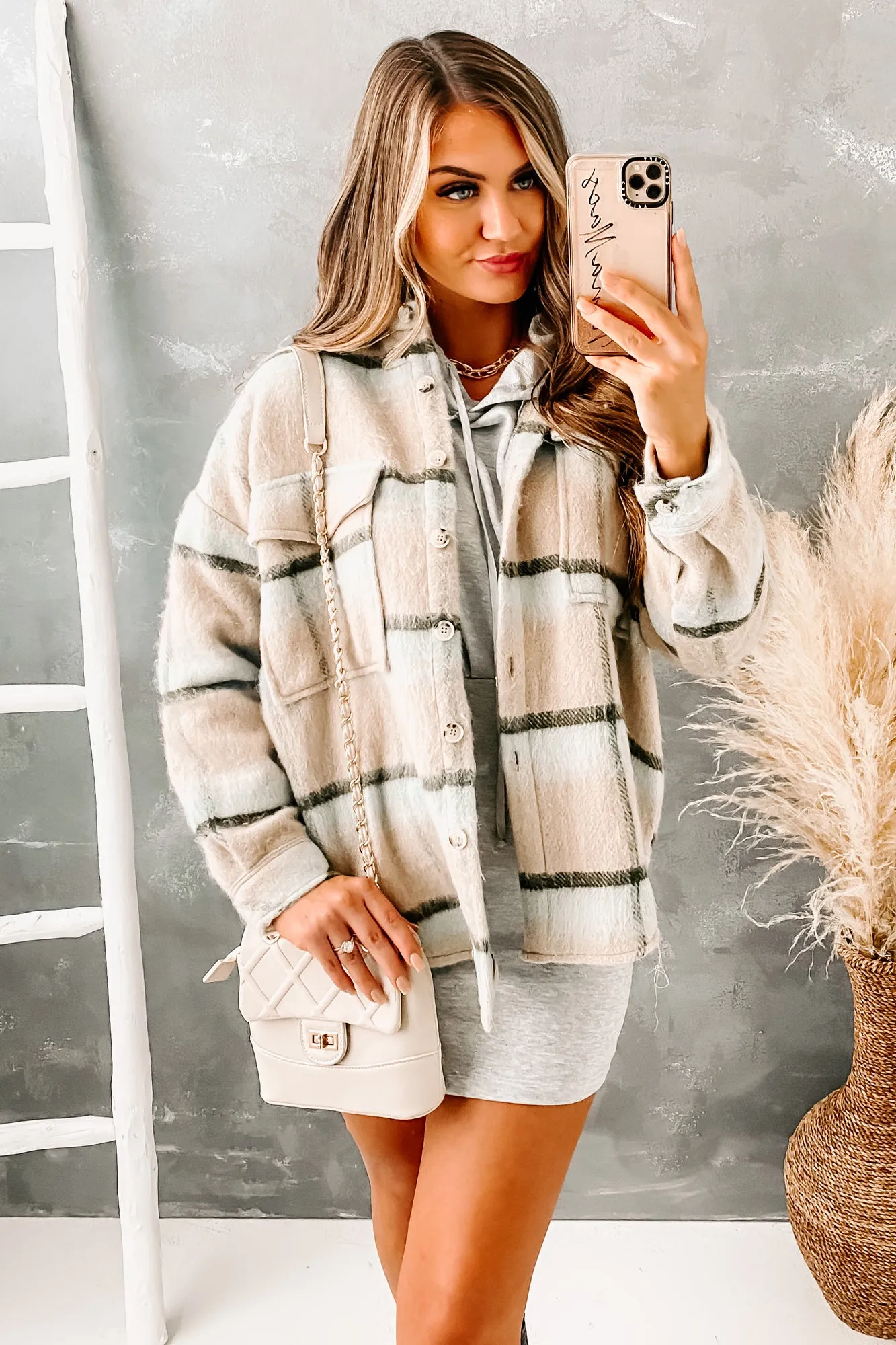 New Reputation Oversized Plaid Shacket (Natural)
