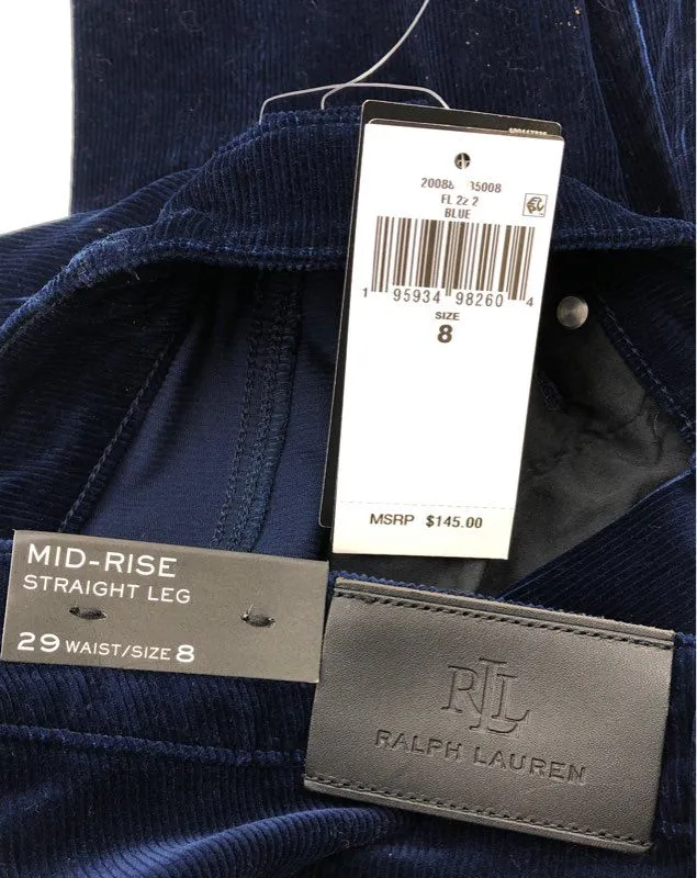 NWT Lauren Ralph Lauren Women's Blue Mid-Rise Straight Leg Chino Pants - Size 8