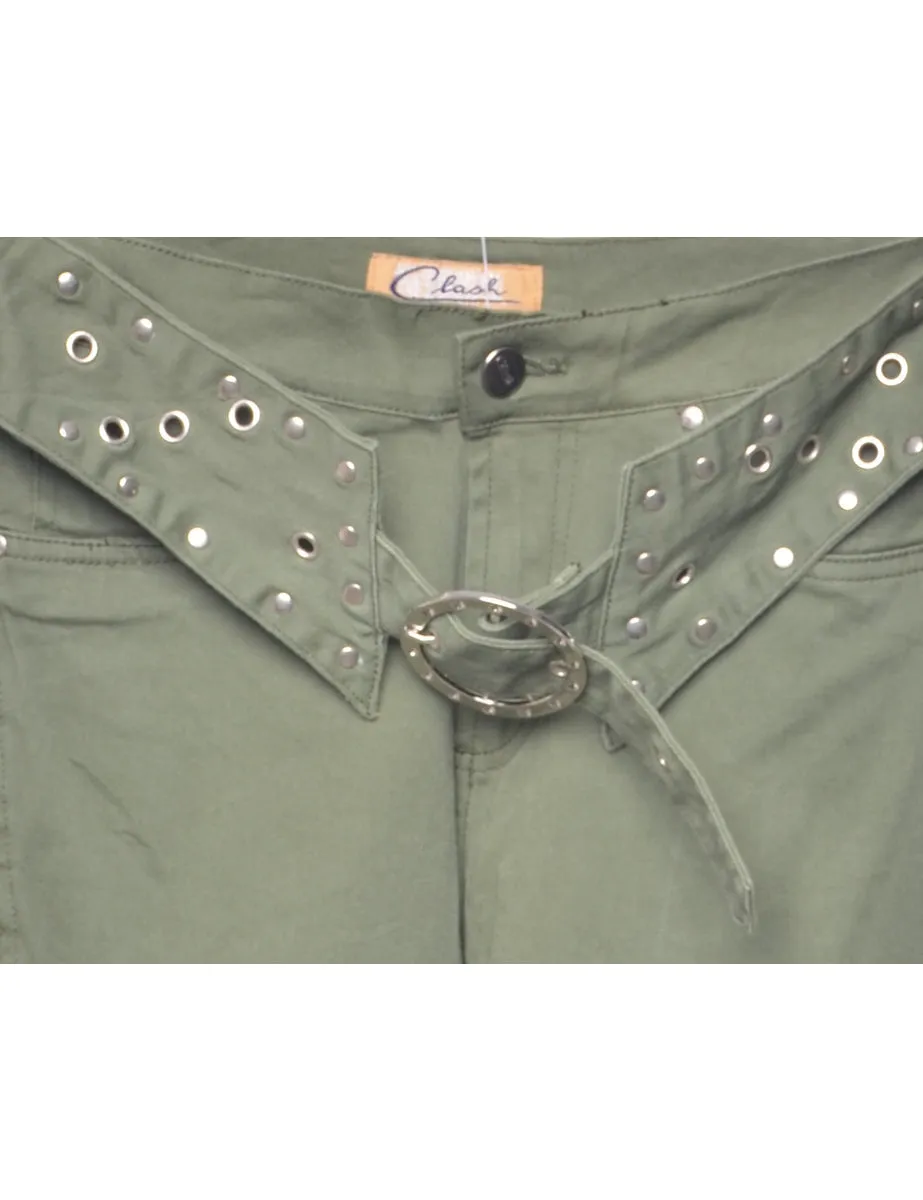 Olive Green Y2K Lace-Up Detail Bootcut Jeans - W28