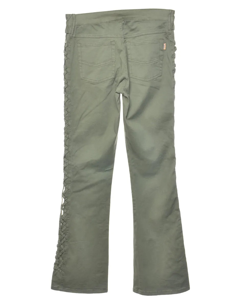 Olive Green Y2K Lace-Up Detail Bootcut Jeans - W28