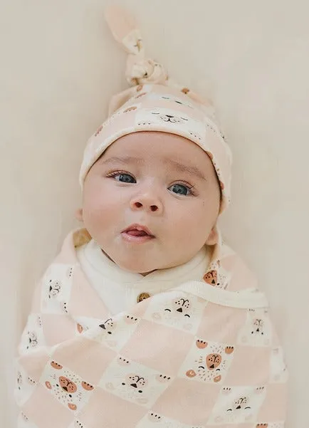 Organic Cotton Hat - Checkered Bear