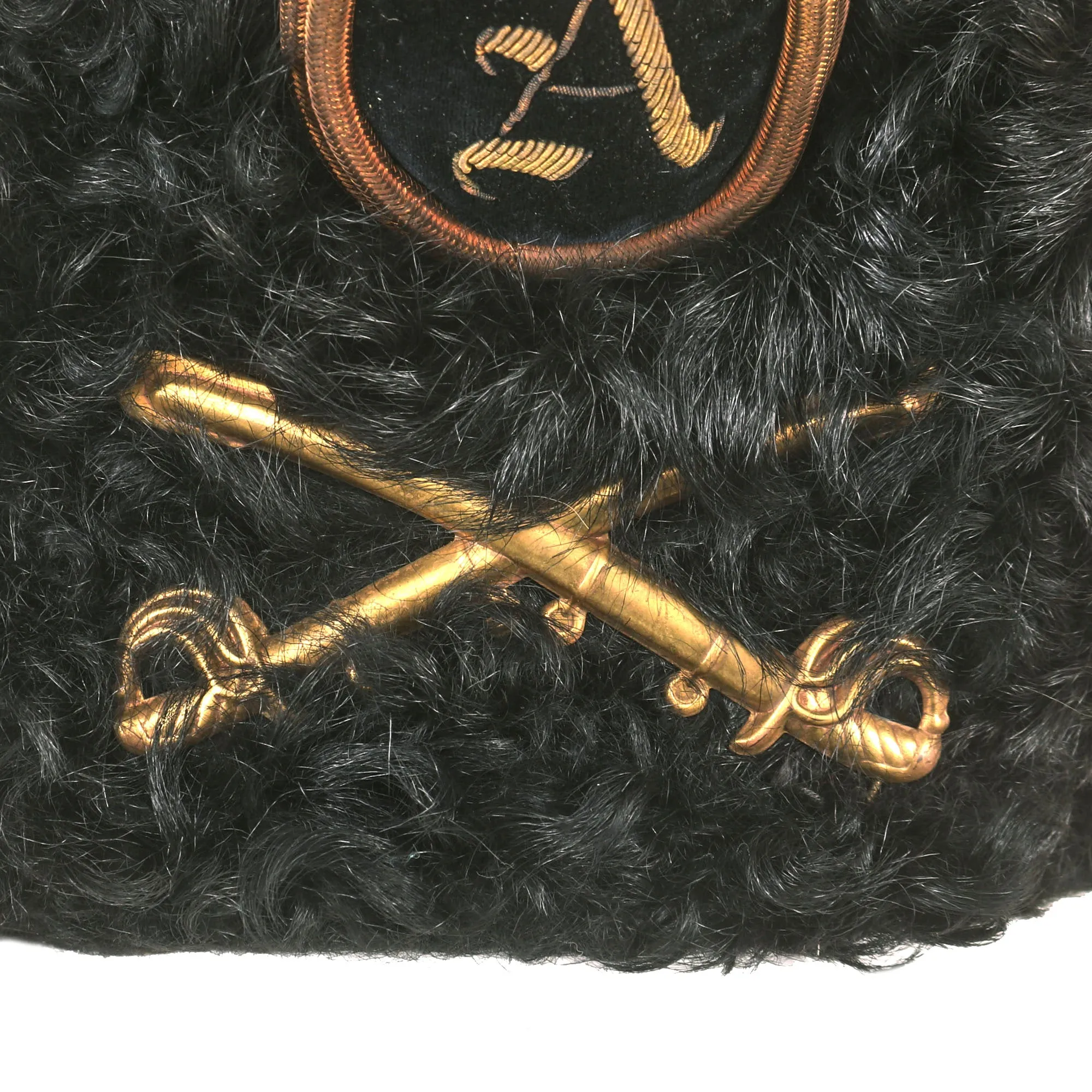 Original U.S. Late 19th Century New York Hussars Squadron A Astrakhan Busby Hat with Plume by Warnock Uniform Co. with Transit Tin