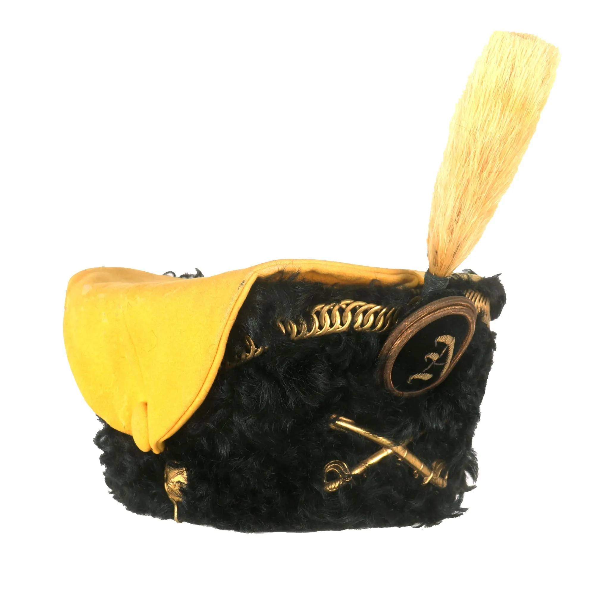 Original U.S. Late 19th Century New York Hussars Squadron A Astrakhan Busby Hat with Plume by Warnock Uniform Co. with Transit Tin