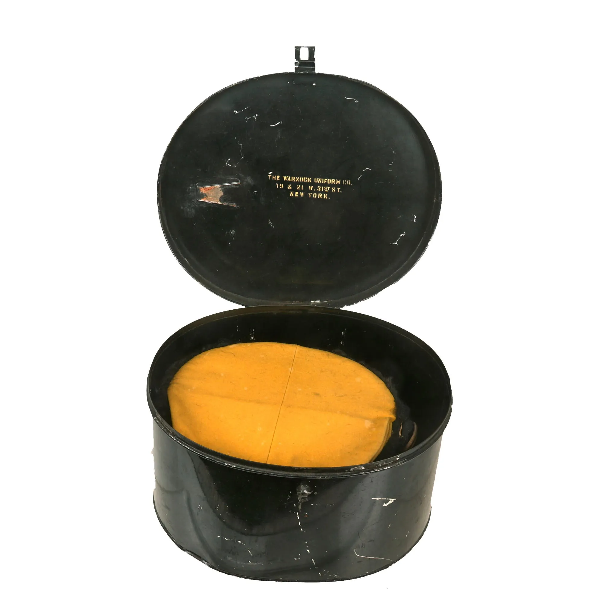 Original U.S. Late 19th Century New York Hussars Squadron A Astrakhan Busby Hat with Plume by Warnock Uniform Co. with Transit Tin