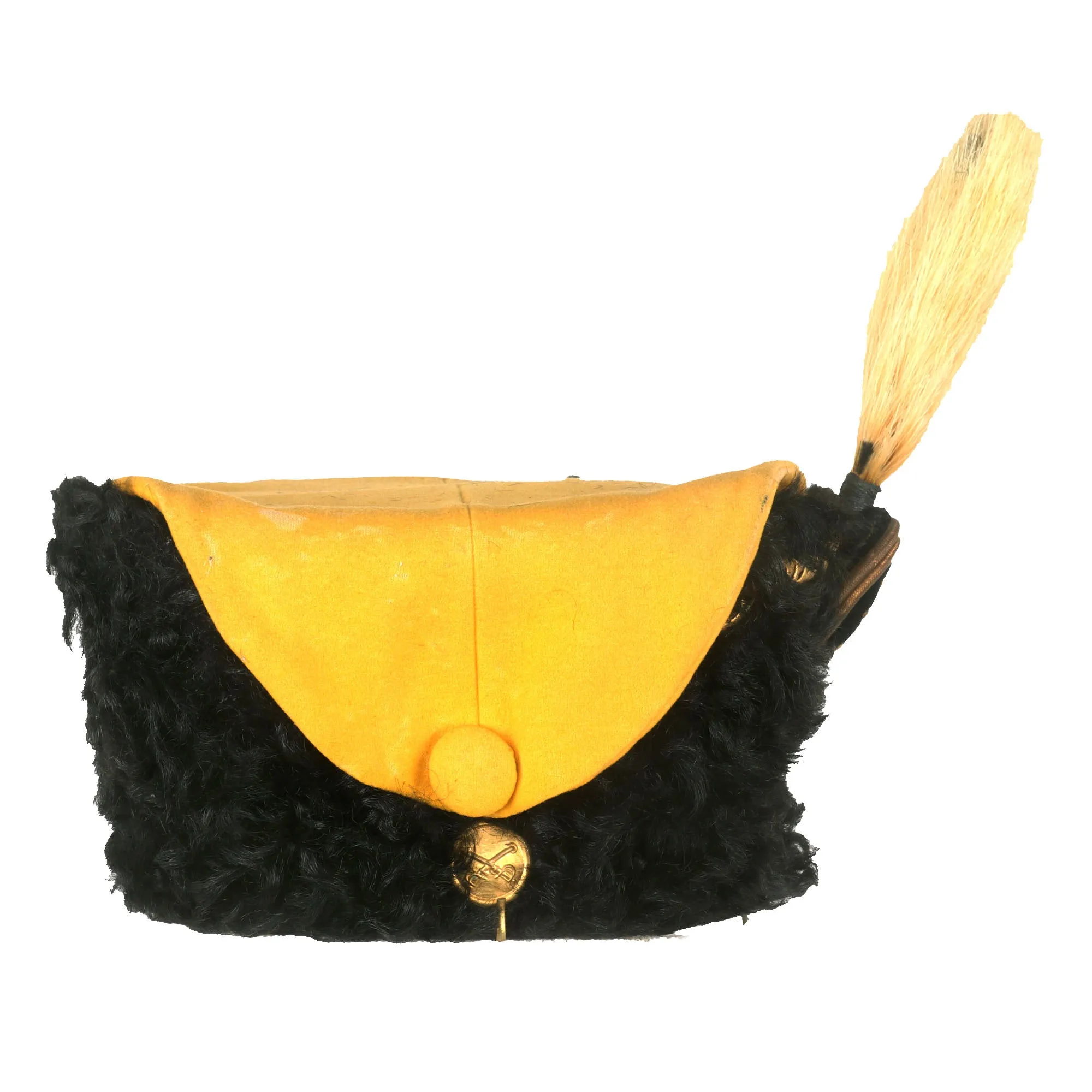 Original U.S. Late 19th Century New York Hussars Squadron A Astrakhan Busby Hat with Plume by Warnock Uniform Co. with Transit Tin