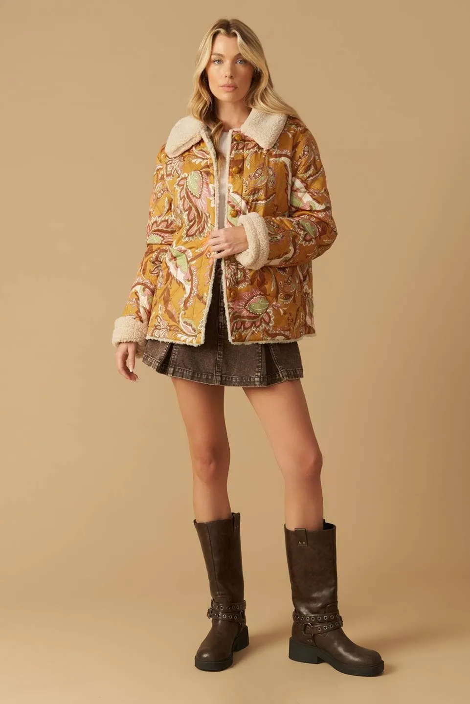 Paisley Quilted Sherpa Lined Jacket