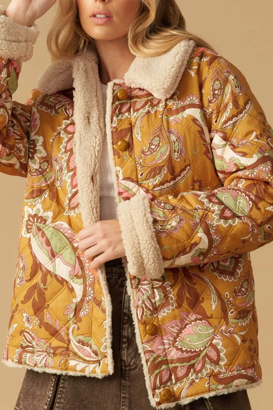 Paisley Quilted Sherpa Lined Jacket