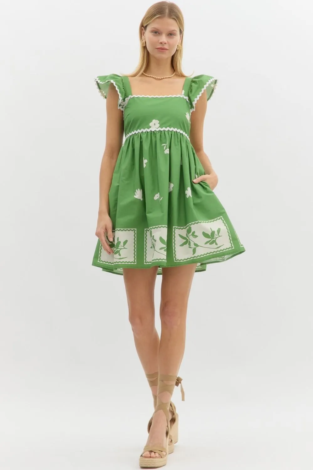 PATRICK EMPIRE WAIST MINI DRESS IN GREEN
