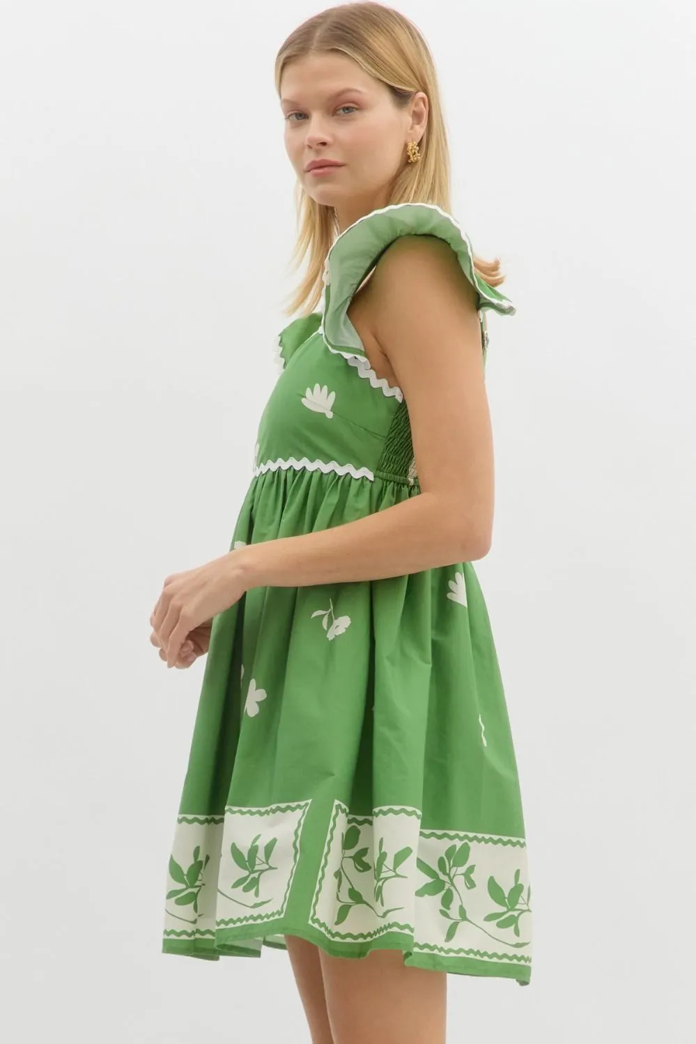 PATRICK EMPIRE WAIST MINI DRESS IN GREEN