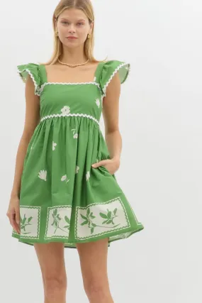 PATRICK EMPIRE WAIST MINI DRESS IN GREEN
