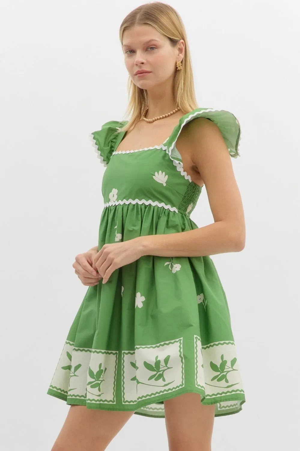 PATRICK EMPIRE WAIST MINI DRESS IN GREEN