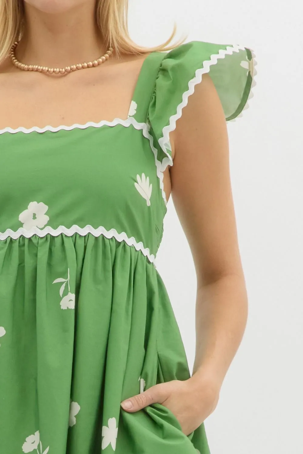 PATRICK EMPIRE WAIST MINI DRESS IN GREEN