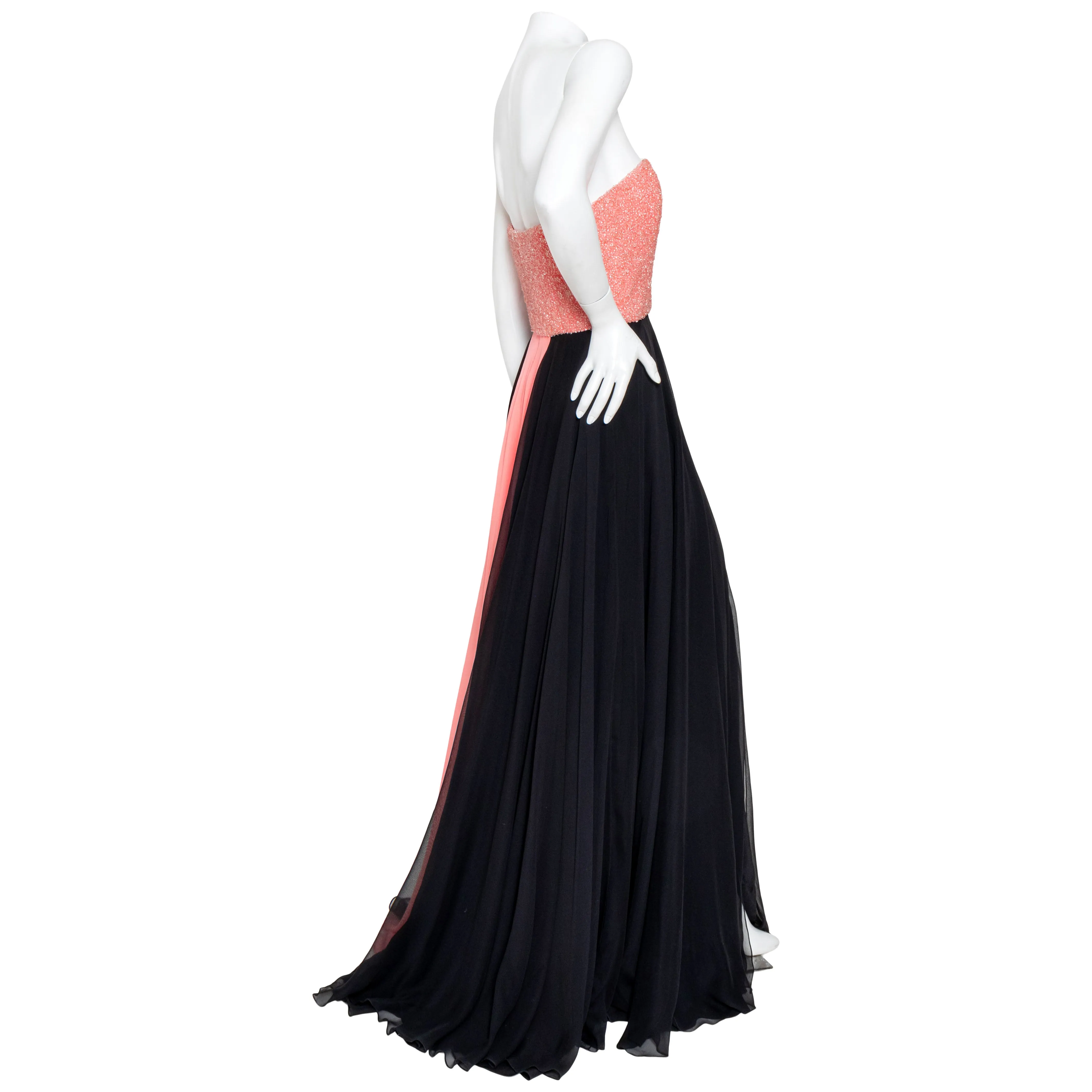 Pink and Black Silk Beaded Gown