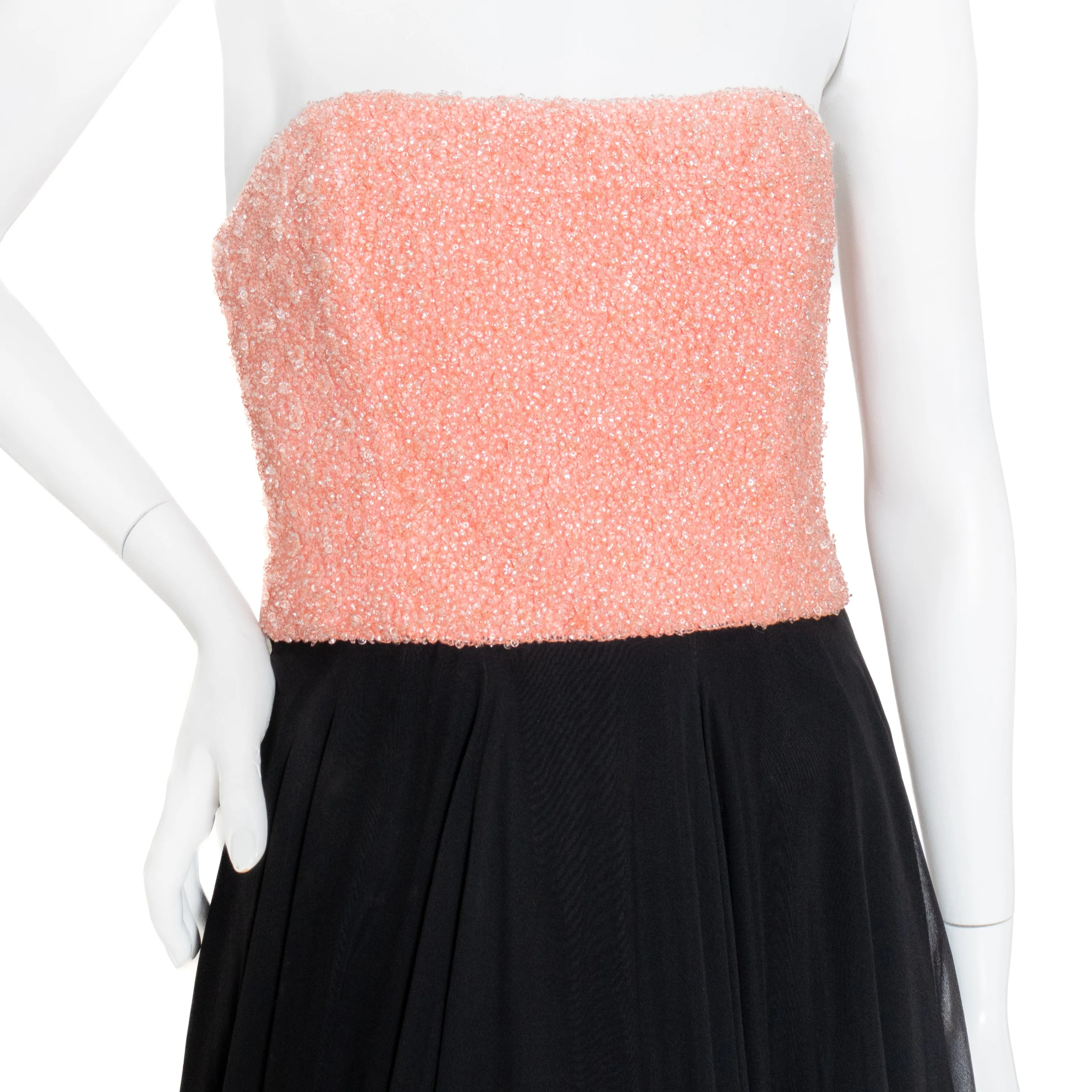 Pink and Black Silk Beaded Gown