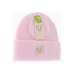 Pink Soft Ribbed Leather Patch C.C. Newborn Knit Hat