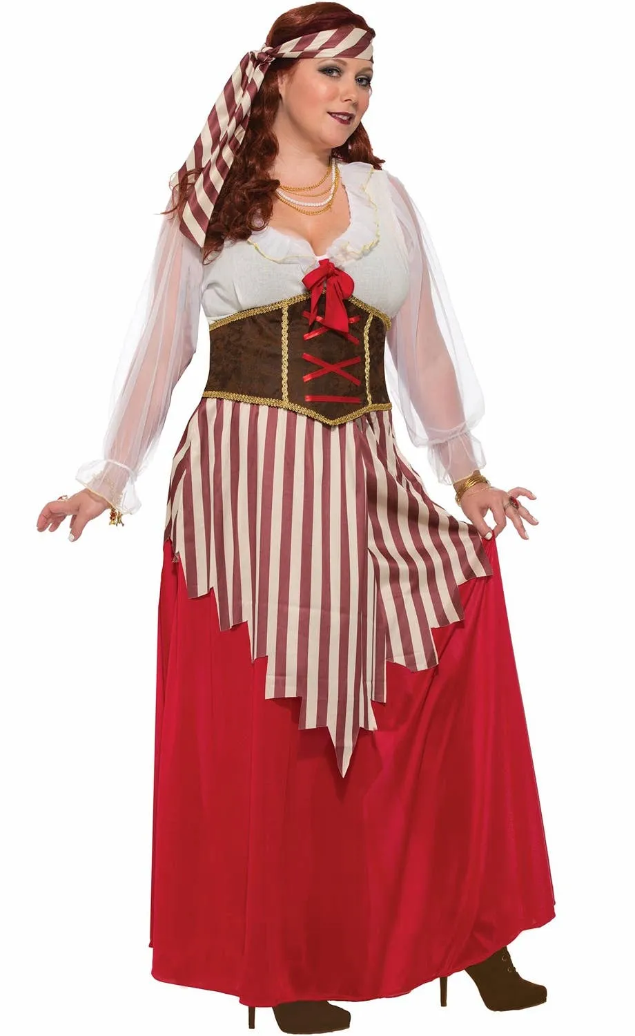 Pirate Wench Long Red Womens Plus Size Costume