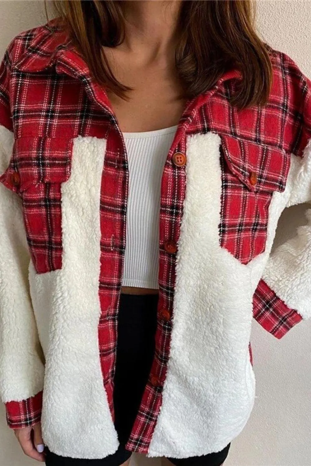Plaid Oversized Sherpa Jacket For Women