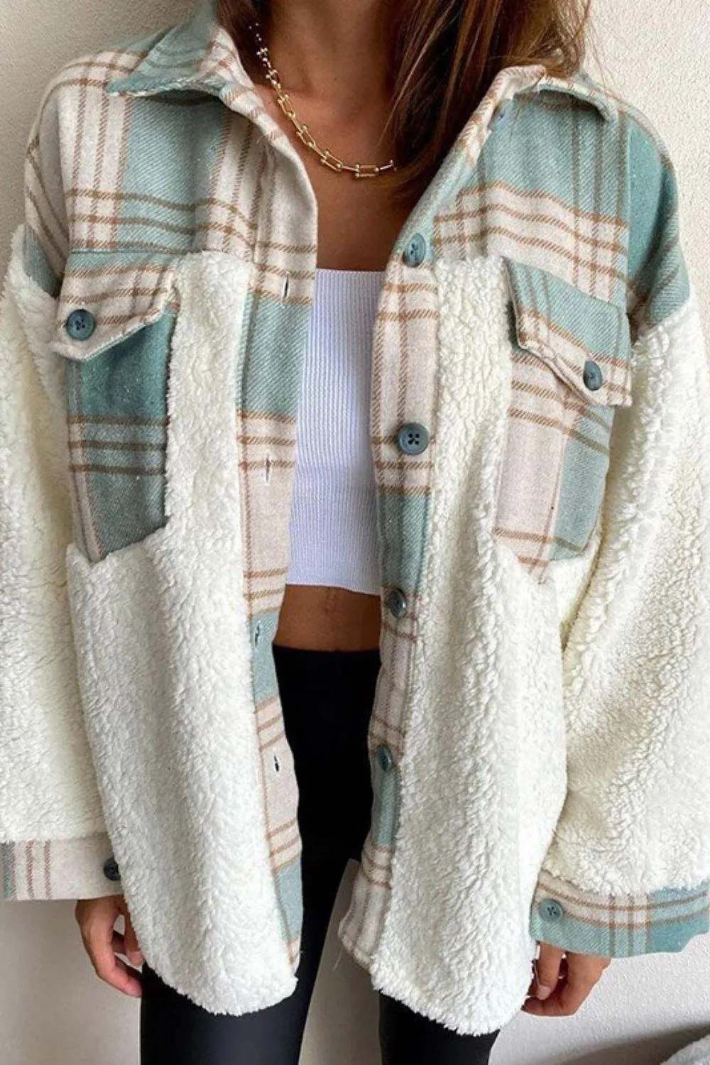 Plaid Oversized Sherpa Jacket For Women