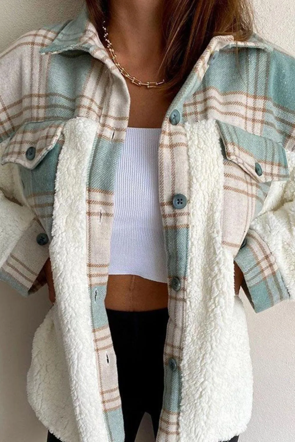 Plaid Oversized Sherpa Jacket For Women