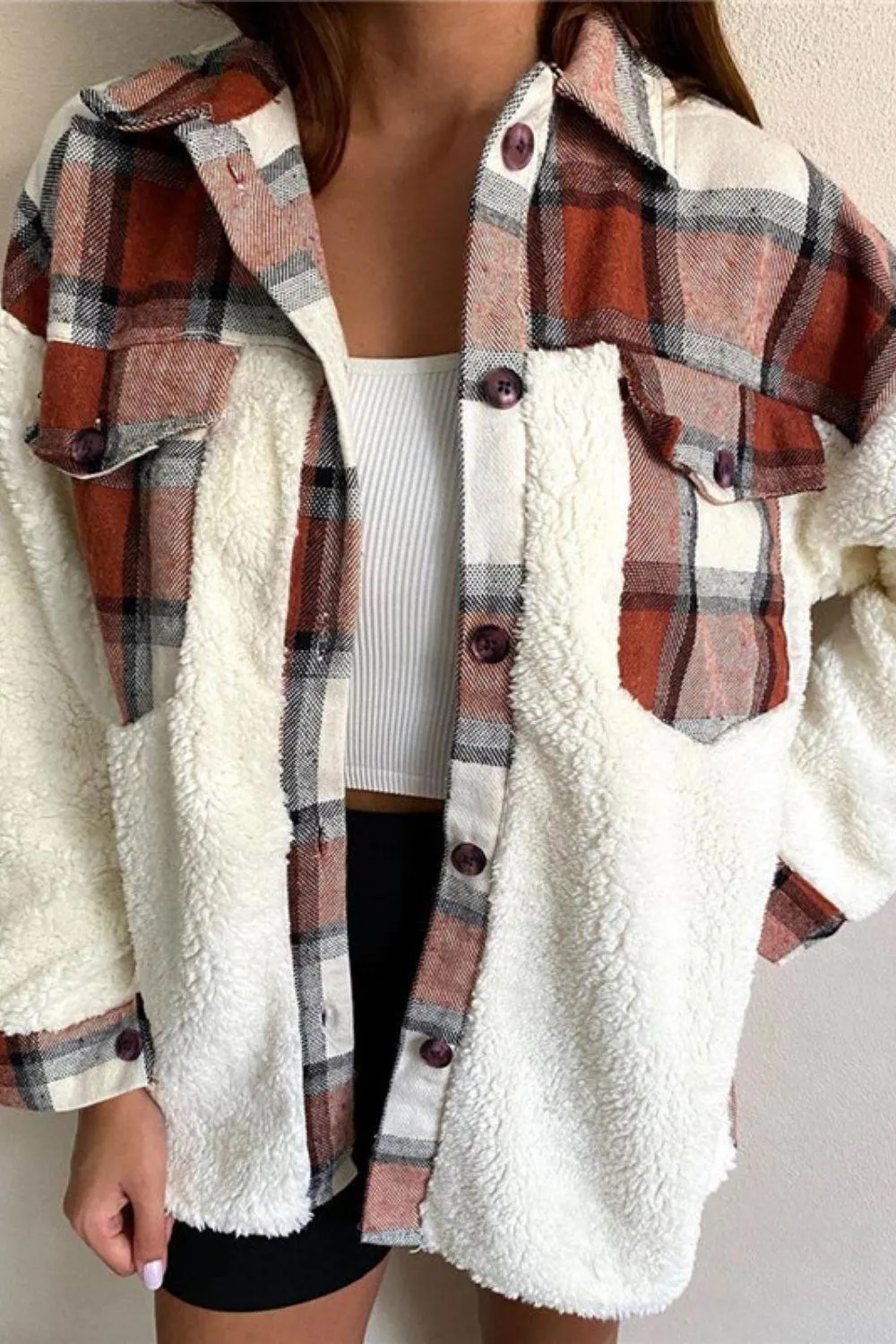 Plaid Oversized Sherpa Jacket For Women