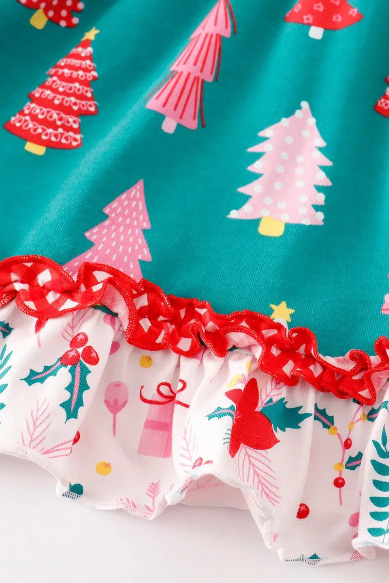 Platinum Red christmas tree plaid ruffle dress