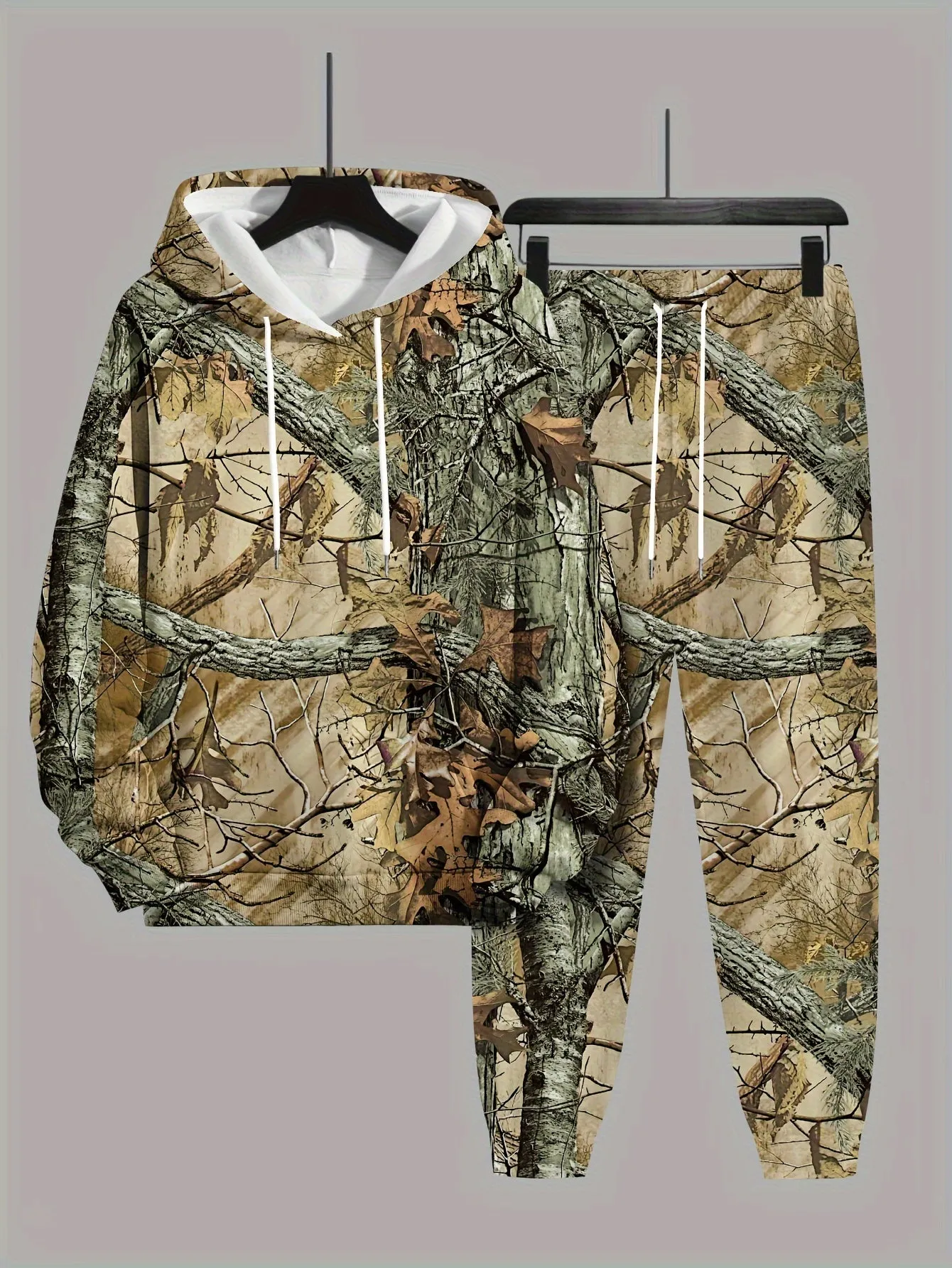 Plus Size Men’s 3D Graphic Print Hooded Sweatshirt & Sweatpants Set – Casual Color Block Design, Non-Stretch Polyester Knit for Spring, Fall, and Winter