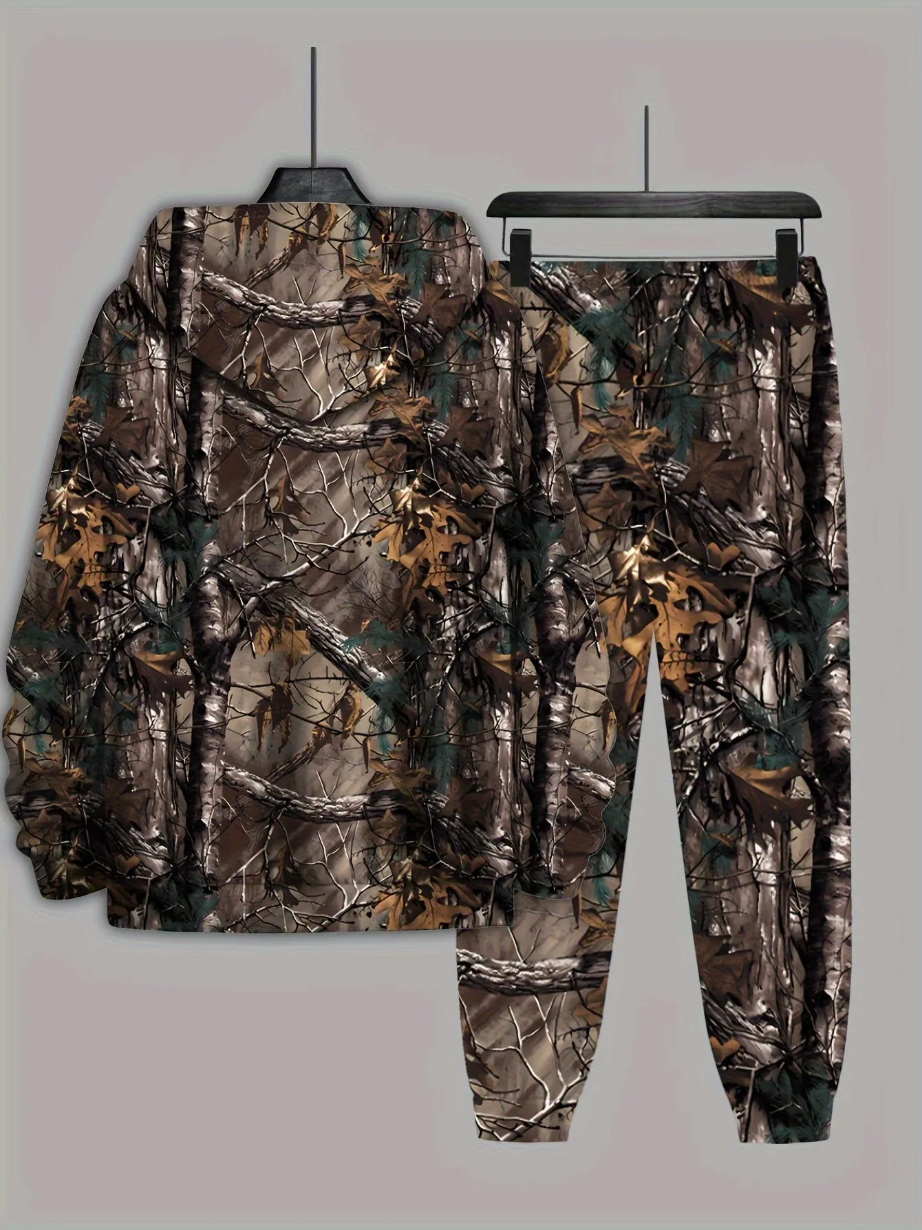 Plus Size Men’s 3D Graphic Print Hooded Sweatshirt & Sweatpants Set – Casual Color Block Design, Non-Stretch Polyester Knit for Spring, Fall, and Winter