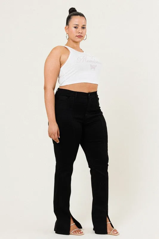 Plus Size Slit Front Jeans