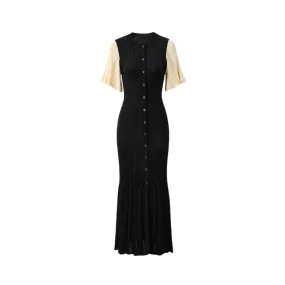 Pre Order: Color Block Short Sleeve Button-Up Long Dress