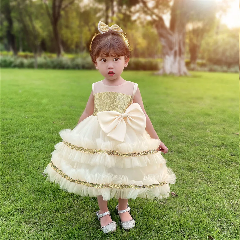 Princess Dress Christmas Pettiskirt Halloween Children's Dress Color-Blocking Bow Girls' Veil Dress