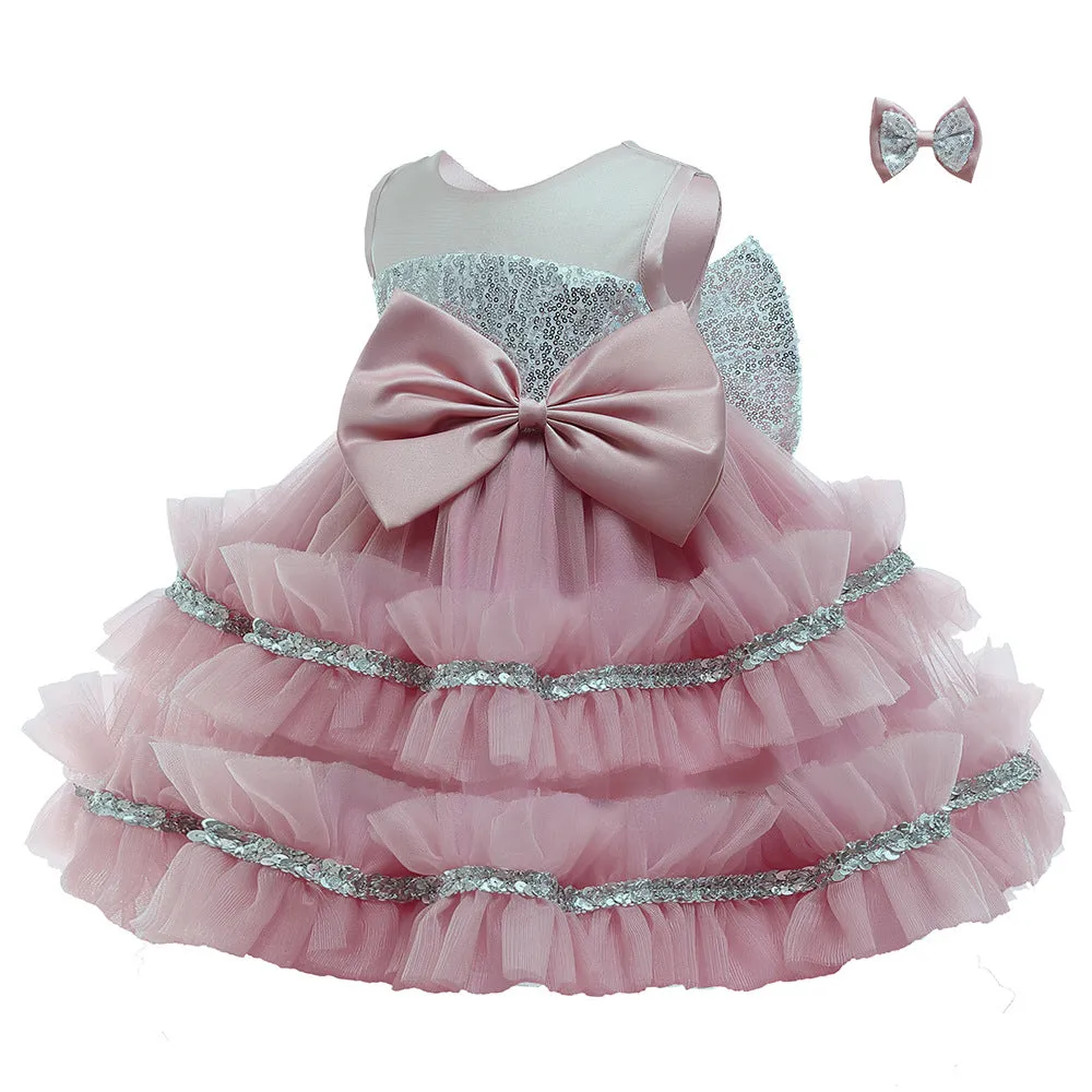 Princess Dress Christmas Pettiskirt Halloween Children's Dress Color-Blocking Bow Girls' Veil Dress