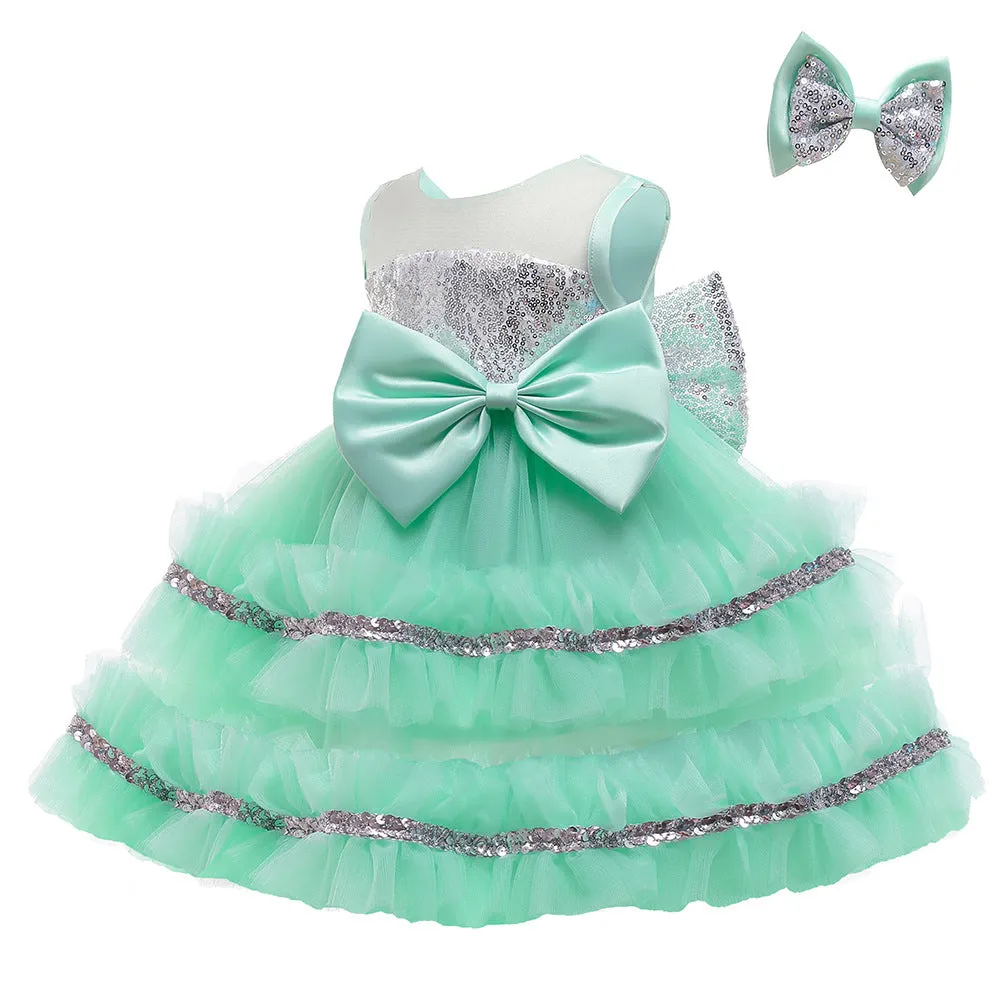 Princess Dress Christmas Pettiskirt Halloween Children's Dress Color-Blocking Bow Girls' Veil Dress