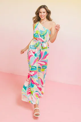 PRINTED ONE SHOULDER JUMPSUIT
