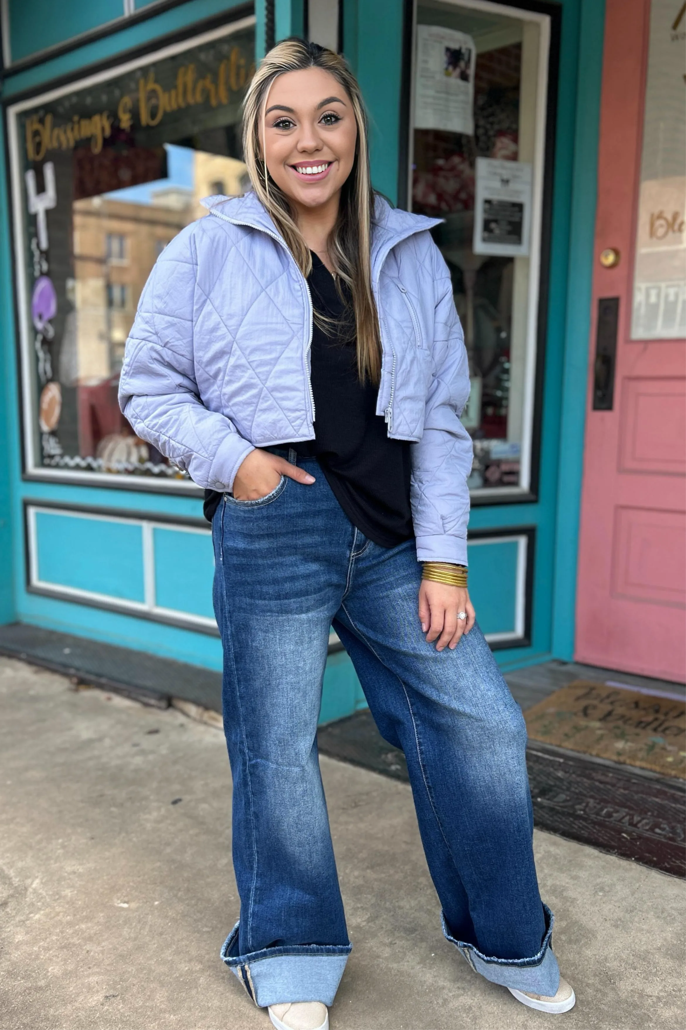 Quilted Light Purple Crop Jacket