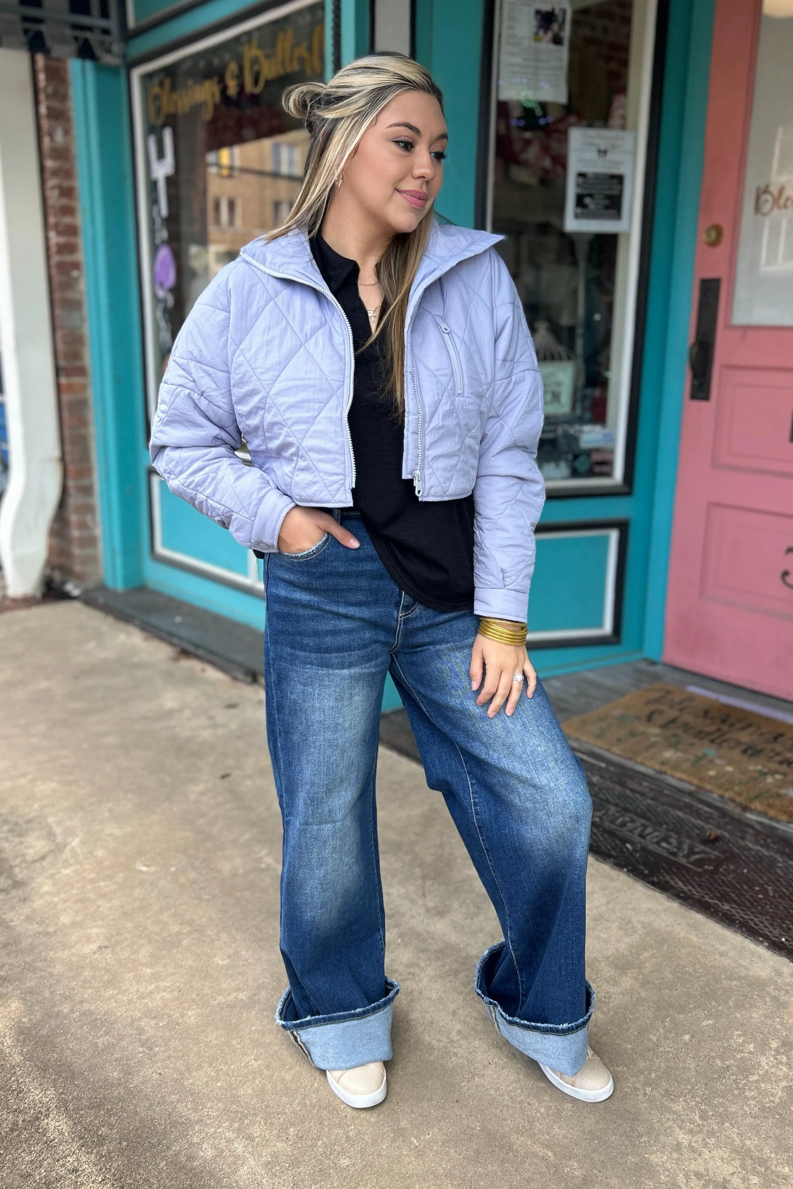 Quilted Light Purple Crop Jacket
