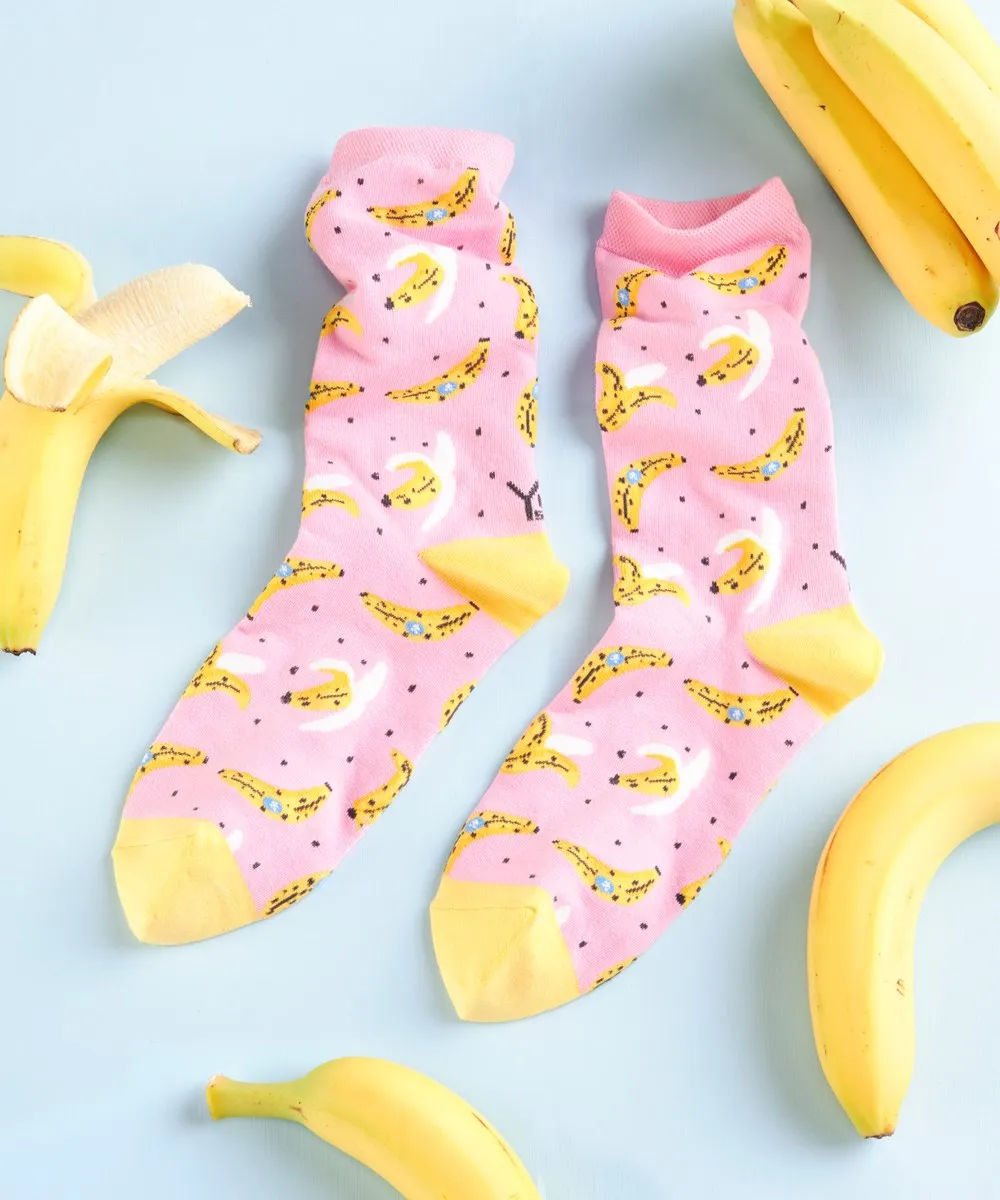 "Bananas" Cotton Dress Crew Socks by YO Sox -Medium