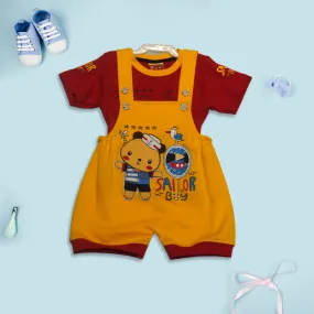 Red & Yellow Boys Half Sleeves Thigh Length Romper