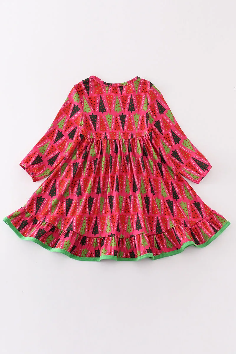 Red christmas tree ruffle dress