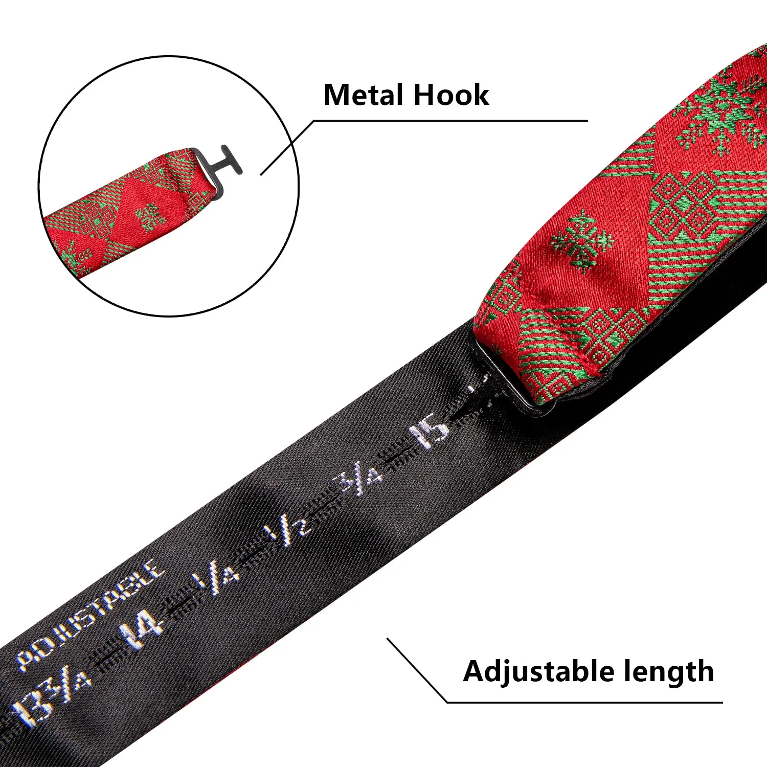 Red Green Christmas Tree Self-tied Bow Tie Hanky Cufflinks Set