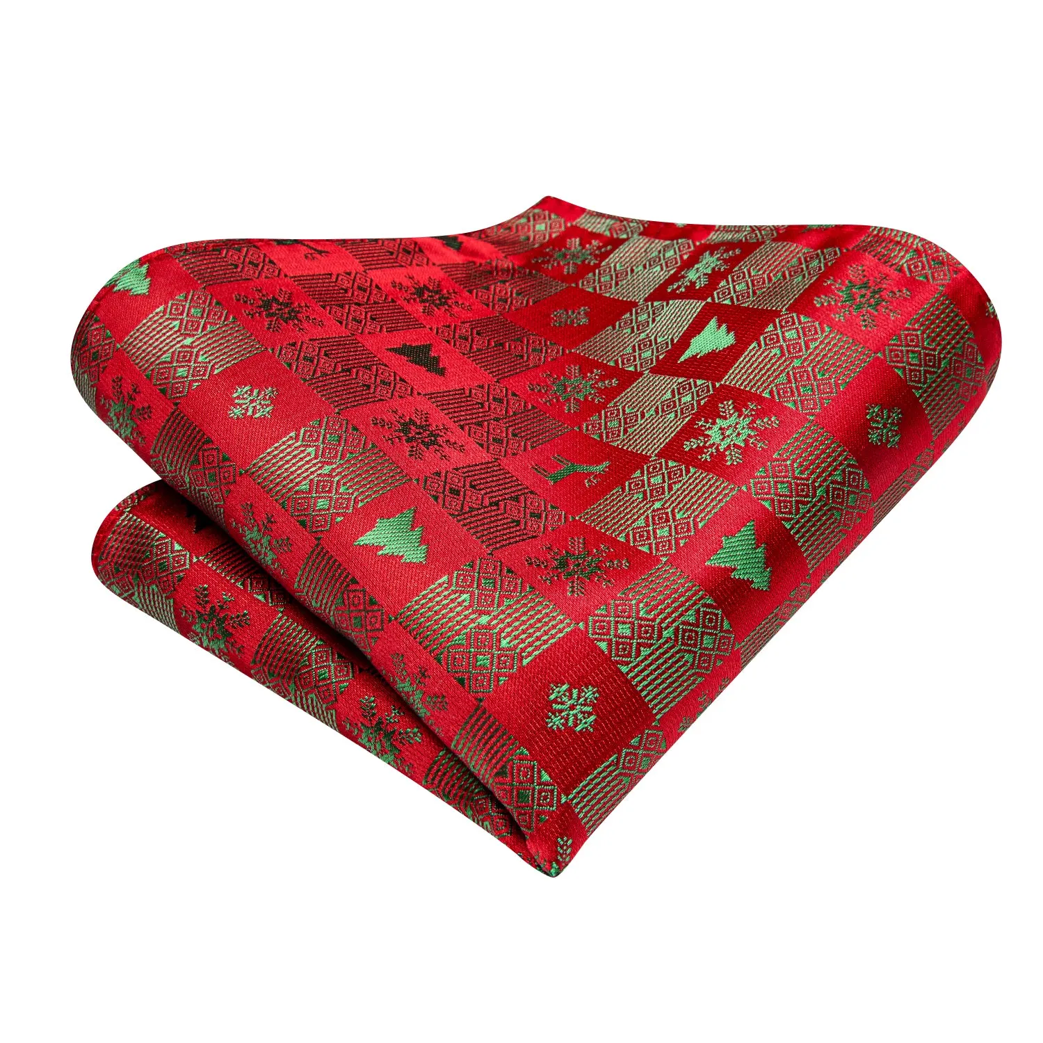 Red Green Christmas Tree Self-tied Bow Tie Hanky Cufflinks Set