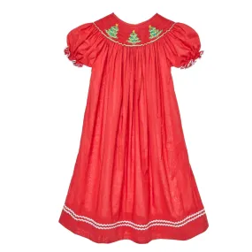 Red Smocked Christmas Tree Dress