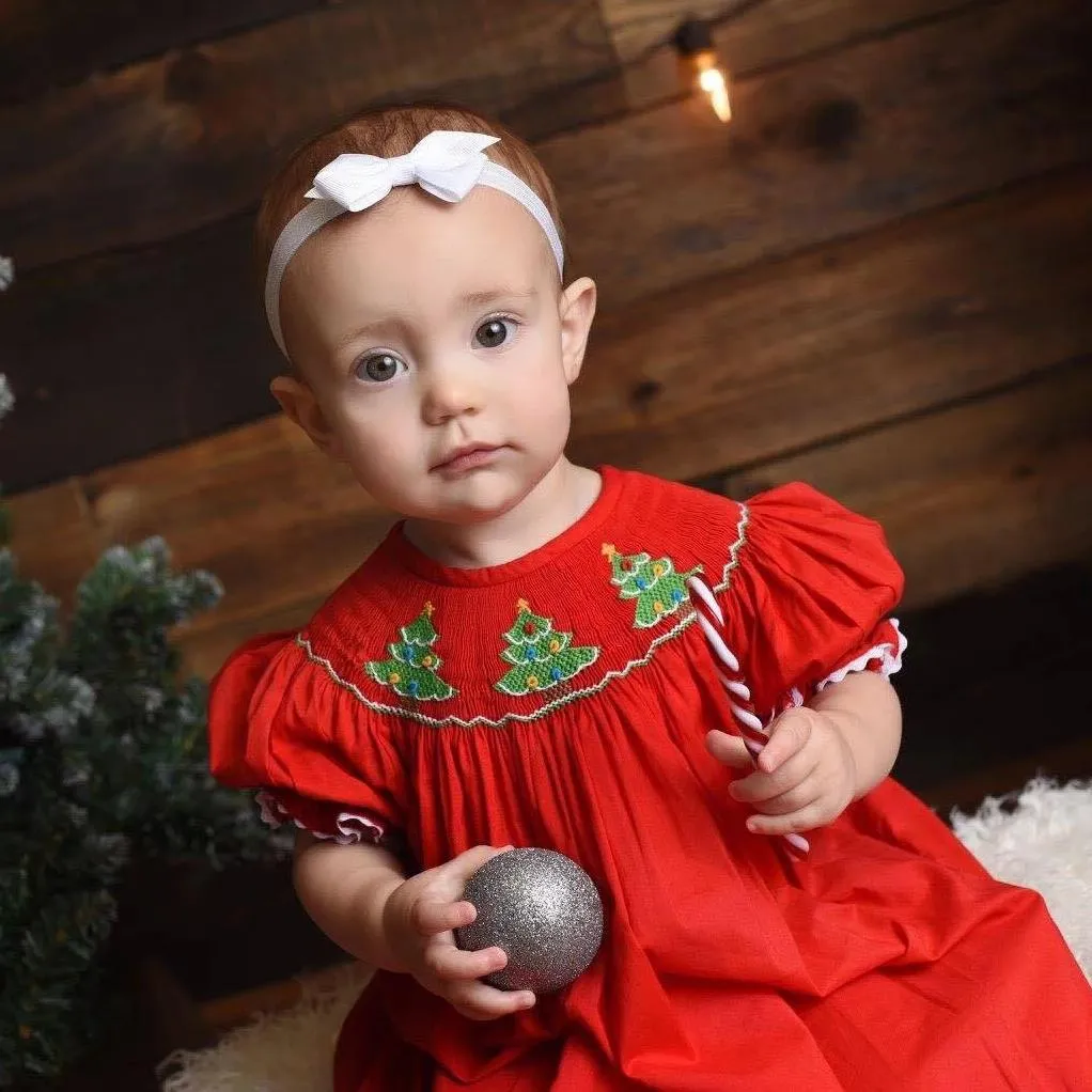 Red Smocked Christmas Tree Dress