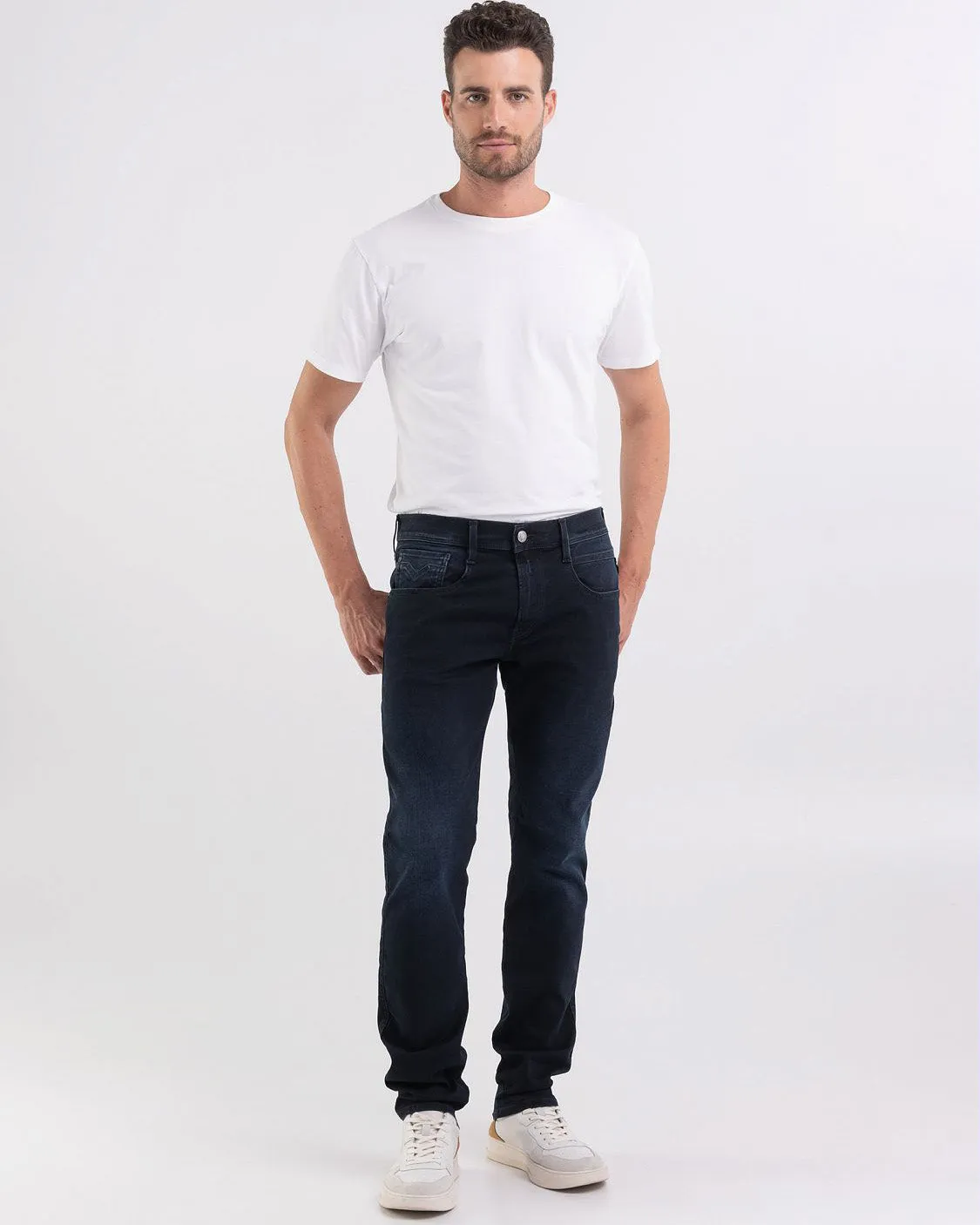 Replay Anbass Slim Fit Hyperflex Re-Used Recycled 360 Mens Jeans - Blue Black Overdyed