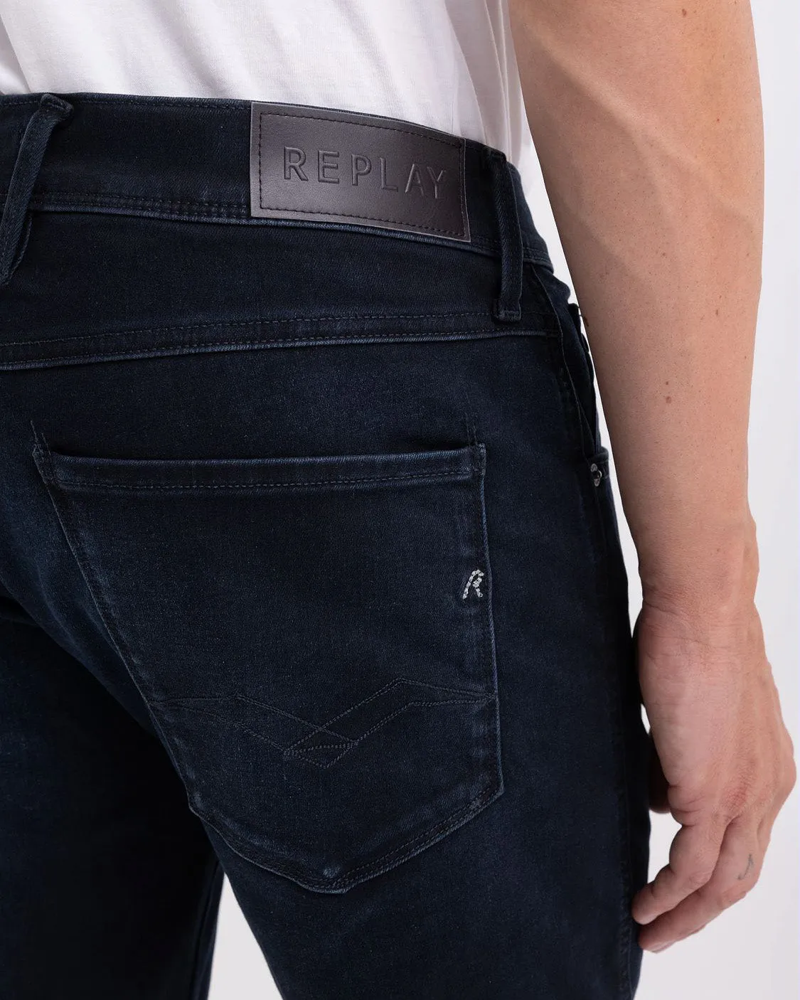 Replay Anbass Slim Fit Hyperflex Re-Used Recycled 360 Mens Jeans - Blue Black Overdyed
