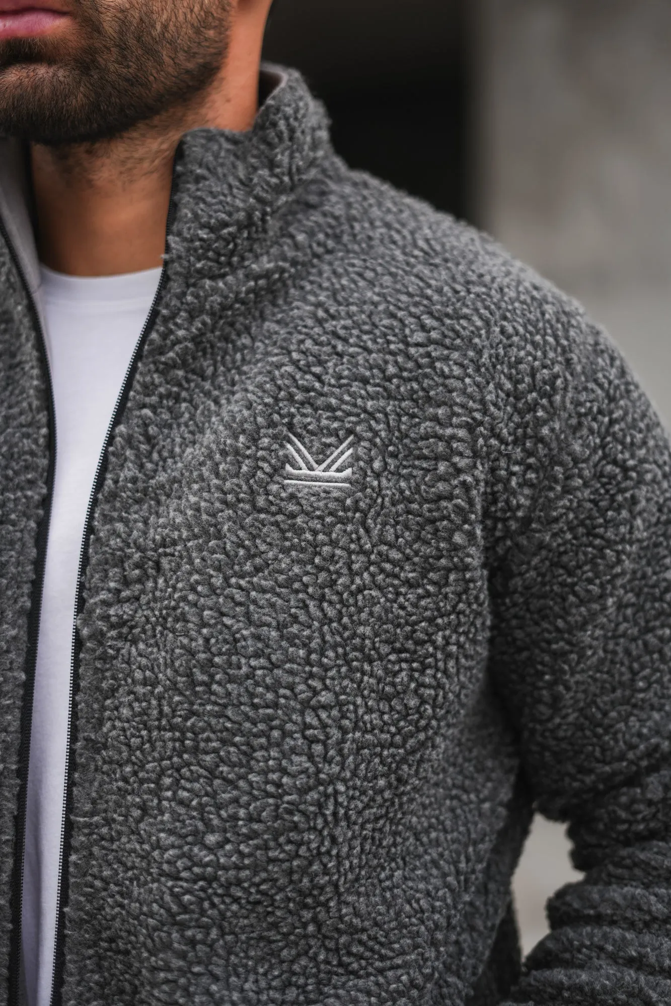 Reversible Sherpa Fleece - Silver/Charocoal