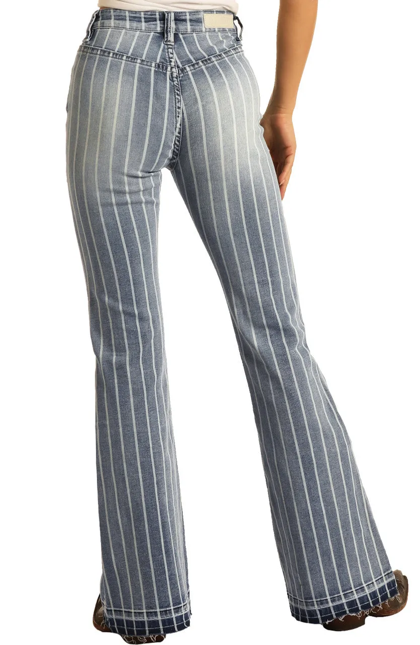 ROCK AND ROLL LADIES HIGH RISE EXTRA STRETCH STRIPED TROUSER JEANS STYLE W8H2533