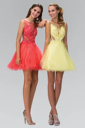 Rolled Hem Short Dress with Sheer Bodice GLGS2156