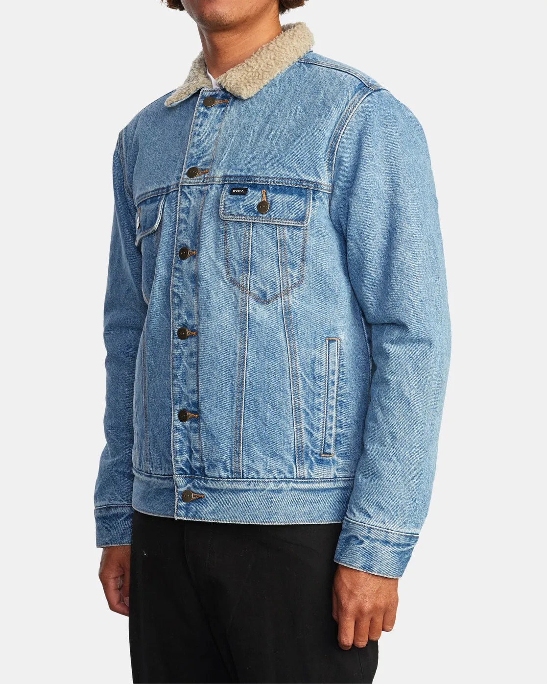 RVCA Waylon Denim Trucker Jacket Bleached Indigo