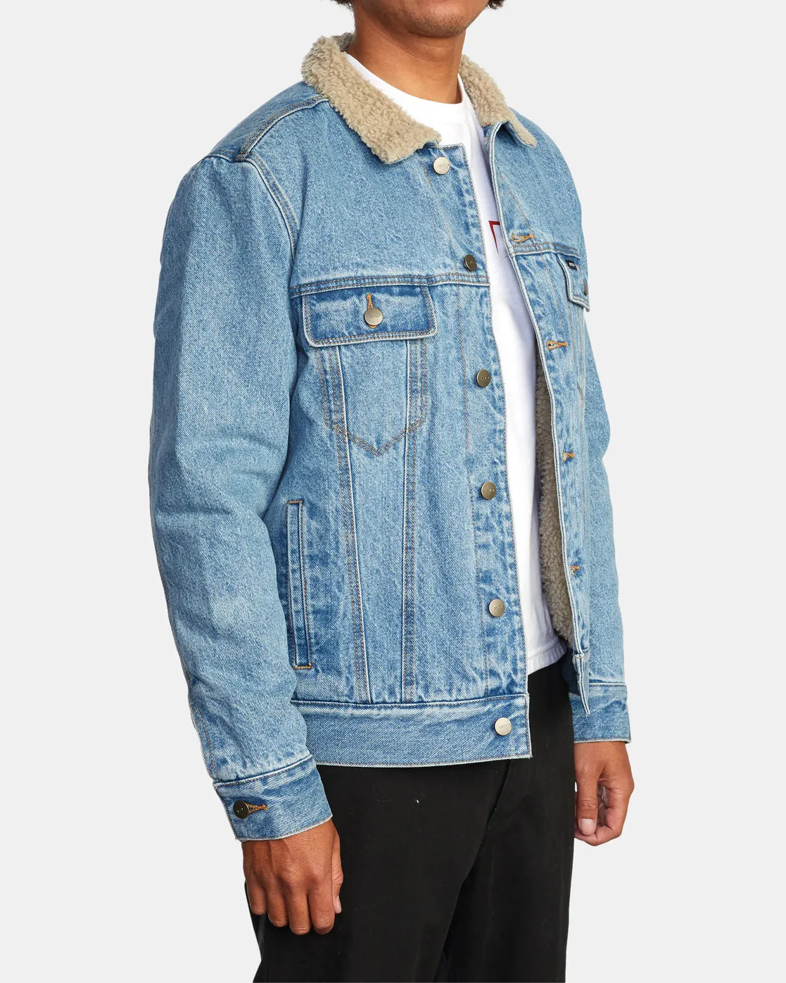 RVCA Waylon Denim Trucker Jacket Bleached Indigo